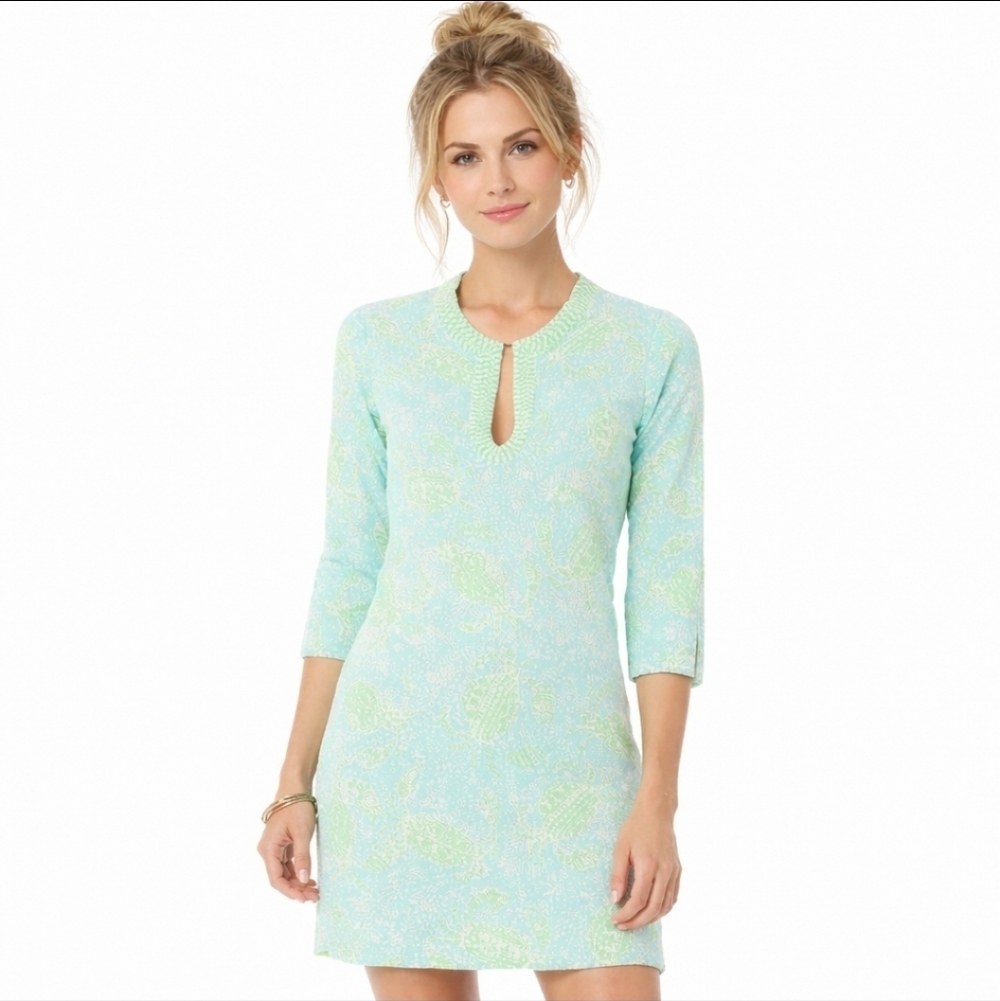 Lilly Pulitzer Get Cracking Tunic Dress Blue Green XS